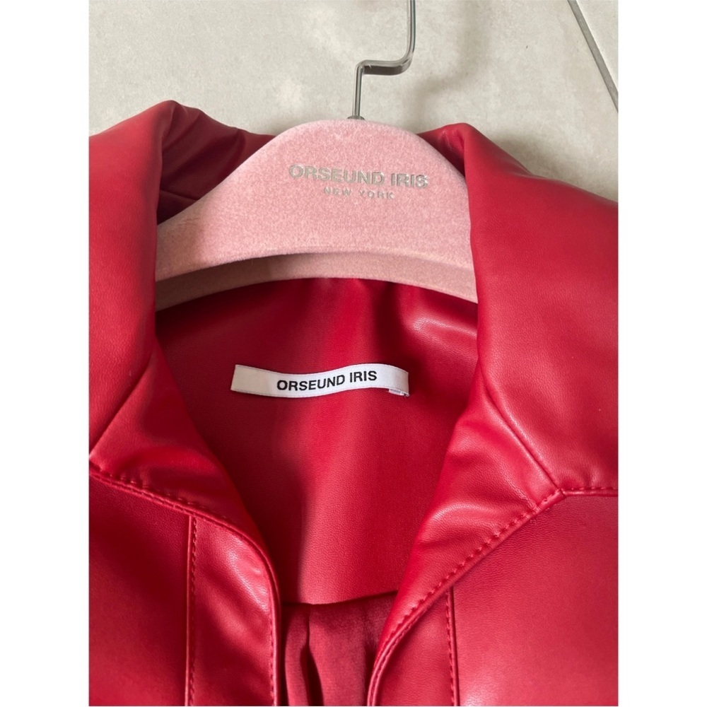 Orseund Iris Red Vegan Leather Belted Trench Coat Jacket Statement Designer L - Picture 12 of 15